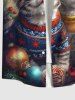Plus Size Christmas Ball Light Cats Print Buttons Pocket Shirt For Men -  