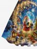 Robe Vintage Père Noël Sapin de Noël et Feu D'Artificiel Imprimés Grande Taille à Paillettes - Noir 2X