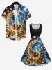 Robe Vintage Père Noël Sapin de Noël et Feu D'Artificiel Imprimés Grande Taille à Paillettes - Noir 2X