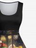 Plus Size Christmas Ball Light Cats Print 1950s Vintage Dress -  