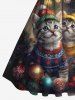 Plus Size Christmas Ball Light Cats Print 1950s Vintage Dress -  