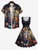 Plus Size Christmas Ball Light Cats Print 1950s Vintage Dress -  