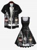Plus Size Christmas Tree Snowman Snowflake Cross Print 1950s Vintage Dress -  