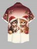 Plus Size Christmas Ball Light Cats Ombre Glitter 3D Print Buttons Pocket Shirt For Men -  