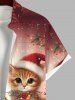 Plus Size Christmas Ball Light Cats Ombre Glitter 3D Print Buttons Pocket Shirt For Men -  