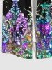 Plus Size Christmas Tree Star Glitter 3D Print Buttons Pocket Shirt For Men -  
