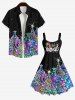 Chemise 3D Etoile Sapin de Noël Imprimés Grande Taille avec Poche à Paillettes - Noir 4XL