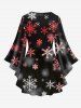 Plus Size Christmas Snowflake Ombre Print Lattice Crisscross Flare Sleeve T-shirt -  