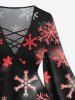 Plus Size Christmas Snowflake Ombre Print Lattice Crisscross Flare Sleeve T-shirt -  
