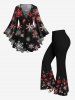 Plus Size Christmas Snowflake Ombre Print Lattice Crisscross Flare Sleeve T-shirt -  