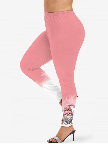 Plus Size Christmas Dwarf Floral Hat Bear Balloon Print Ombre Skinny Leggings - LIGHT PINK - 6X