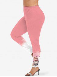 Plus Size Christmas Dwarf Floral Hat Bear Balloon Print Ombre Skinny Leggings -  