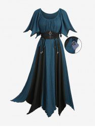 Robe Asymétrique Texturée Zip Bague en O avec Poche de Grande Taille à Volants - Vert profond 5x | US 30-32