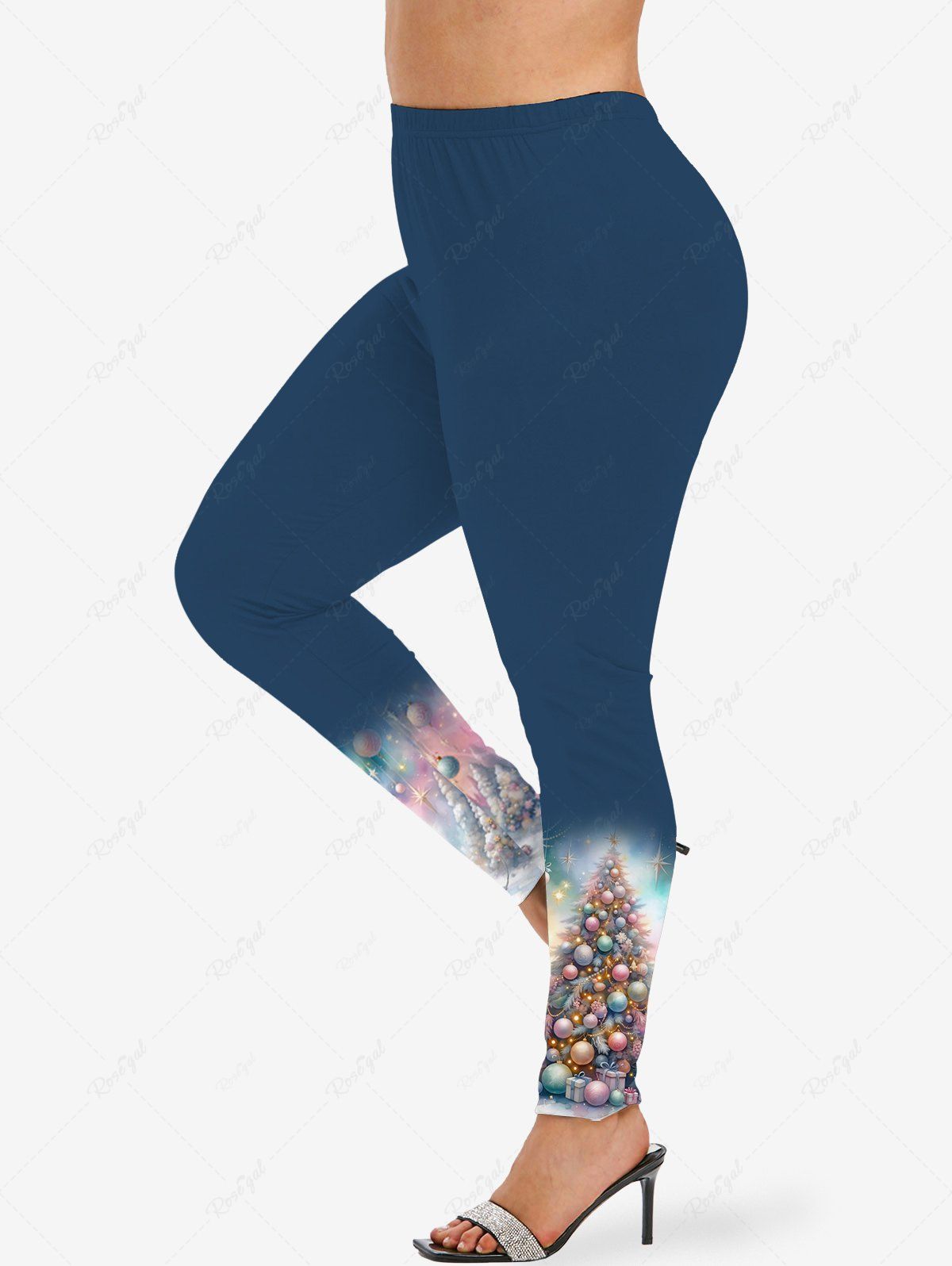 Store Plus Size Christmas Tree Ball Star Gift Box Tie Dye Print Leggings  