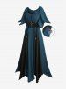 Plus Size Zipper O-ring Waist Cinched Pocket Ruched Textured Asymmetrical Dress -  