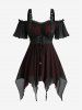 Plus Size Ruffles Grommets Lace Up Mesh Asymmetrical Buckle Cold Shoulder Blouse -  