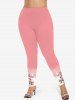 Plus Size Christmas Dwarf Floral Hat Bear Balloon Print Ombre Skinny Leggings -  