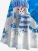 Maxi Robe de Noël Croisée Bonhomme de Neige et Chapeau Imprimés à Epaule Dénudée de Grande Taille à Paillettes - Bleu 4X