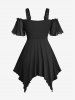 Plus Size Ruffles Grommets Lace Up Mesh Asymmetrical Buckle Cold Shoulder Blouse -  