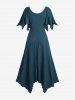 Robe Asymétrique Texturée Zip Bague en O avec Poche de Grande Taille à Volants - Vert profond 4X | US 26-28