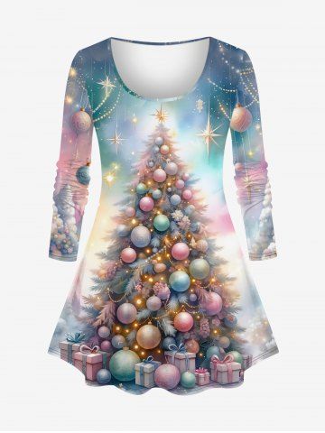 Plus Size Christmas Tree Ball Star Gift Box Tie Dye Print T-shirt - MULTI-A - 3X
