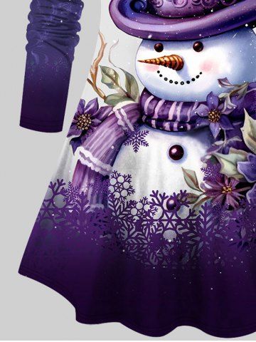 Plus Size Christmas Snowflake Snowman Flowers Ombre Colorblock Print T-shirt