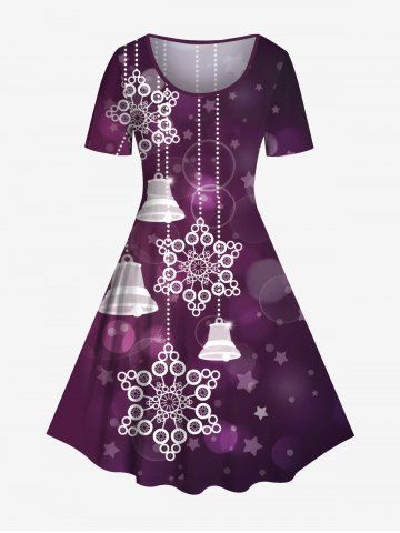 Plus Size Christmas Snowflake Bell Bubble Stars Print Ombre A Line Dress - CONCORD - 6X