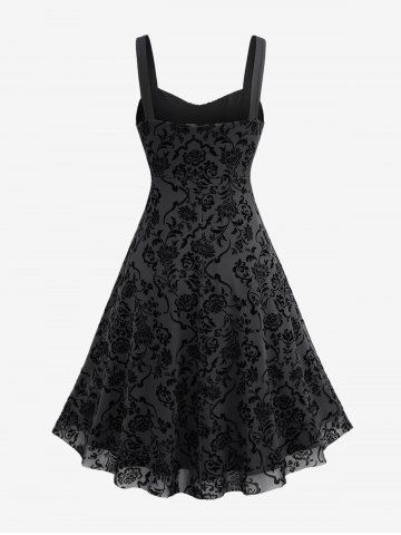 Plus Size Vintage Flower Layered Ruched Mesh A Line Dress