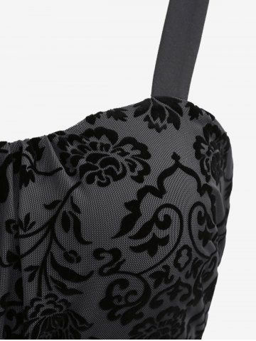 Plus Size Vintage Flower Layered Ruched Mesh A Line Dress