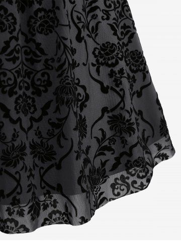 Plus Size Vintage Flower Layered Ruched Mesh A Line Dress