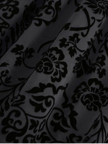 Plus Size Vintage Flower Layered Ruched Mesh A Line Dress