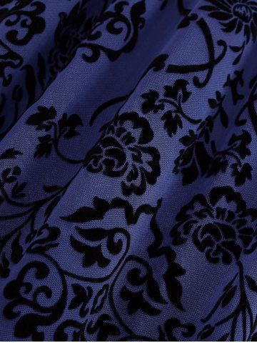 Plus Size Vintage Flower Layered Ruched Mesh A Line Dress