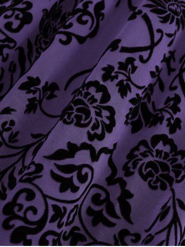 Plus Size Vintage Flower Layered Ruched Mesh A Line Dress