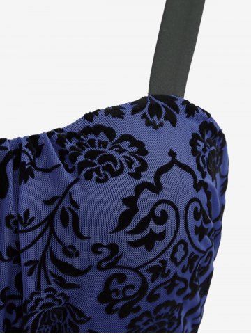 Plus Size Vintage Flower Layered Ruched Mesh A Line Dress