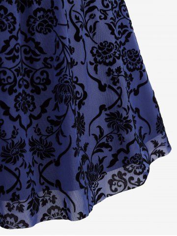 Plus Size Vintage Flower Layered Ruched Mesh A Line Dress