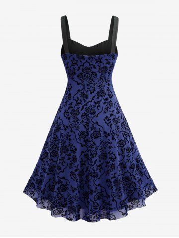 Plus Size Vintage Flower Layered Ruched Mesh A Line Dress