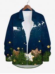 Plus Size Christmas Elk Glitter Galaxy Snowflake Star Grass Print Button Long Sleeves Shirt For Men -  