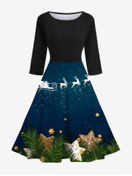 Robe Vintage Imprimé Élément de Noël - Noir 4XL