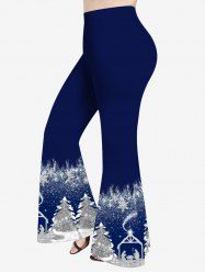 Plus Size Christmas Tree Snowflake Painting Splatter Glitter Stars House Print Flare Pants -  