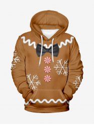 Plus Size Christmas Snowflake Candy Button Bowknot Print Pocket Drawstring Pullover Long Sleeves Hoodie For Men -  