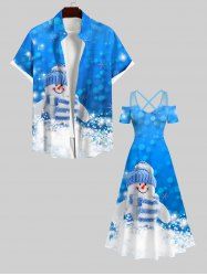 Christmas Snowman Hat Scarf Snowflake Glitter 3D Print Plus Size Matching Outfit For Couples -  
