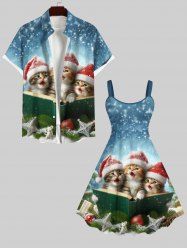 Christmas Hat Cats Snowflake Book Cross Ball Ombre Print Plus Size Matching OutfitFor Couples -  