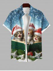 Chemisier avec Poche en Forme de Croix à Imprimé Chat et Boule en Dégradé de Noël Grande-Taille pour Hommes - Multi-A M