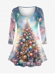 Plus Size Christmas Tree Ball Star Gift Box Tie Dye Print T-shirt -  