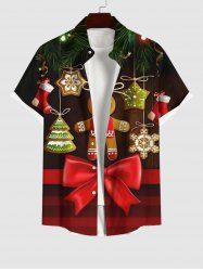 Chemise de Noël Etoile Lumière et Nœud Papillon Imprimés de Grande Taille avec Poche en Avant - Noir 2XL