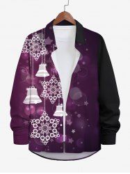 Plus Size Christmas Snowflake Bell Bubble Stars Print Ombre Button Long Sleeves Shirt For Men -  