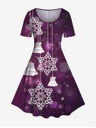 Plus Size Christmas Snowflake Bell Bubble Stars Print Ombre A Line Dress -  