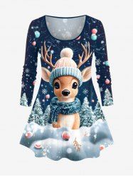 Plus Size Christmas Tree Elk Ball Snowflake Print Long Sleeves T-shirt -  
