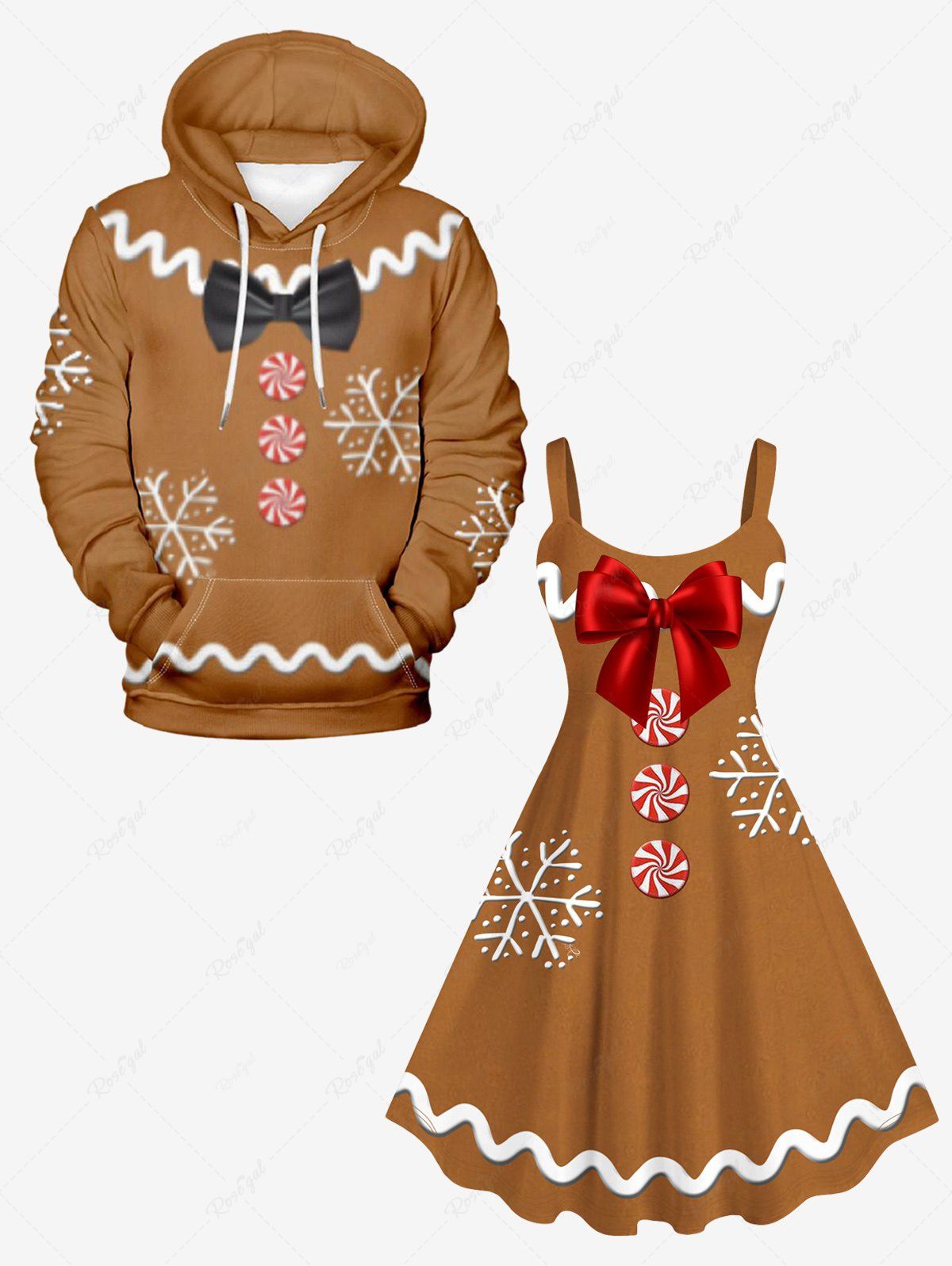 Ensemble de Bikini Assortis Flocon de Neige Bonbon et Nœud Papillon Imprimés de Grande Taille pour Couples café 