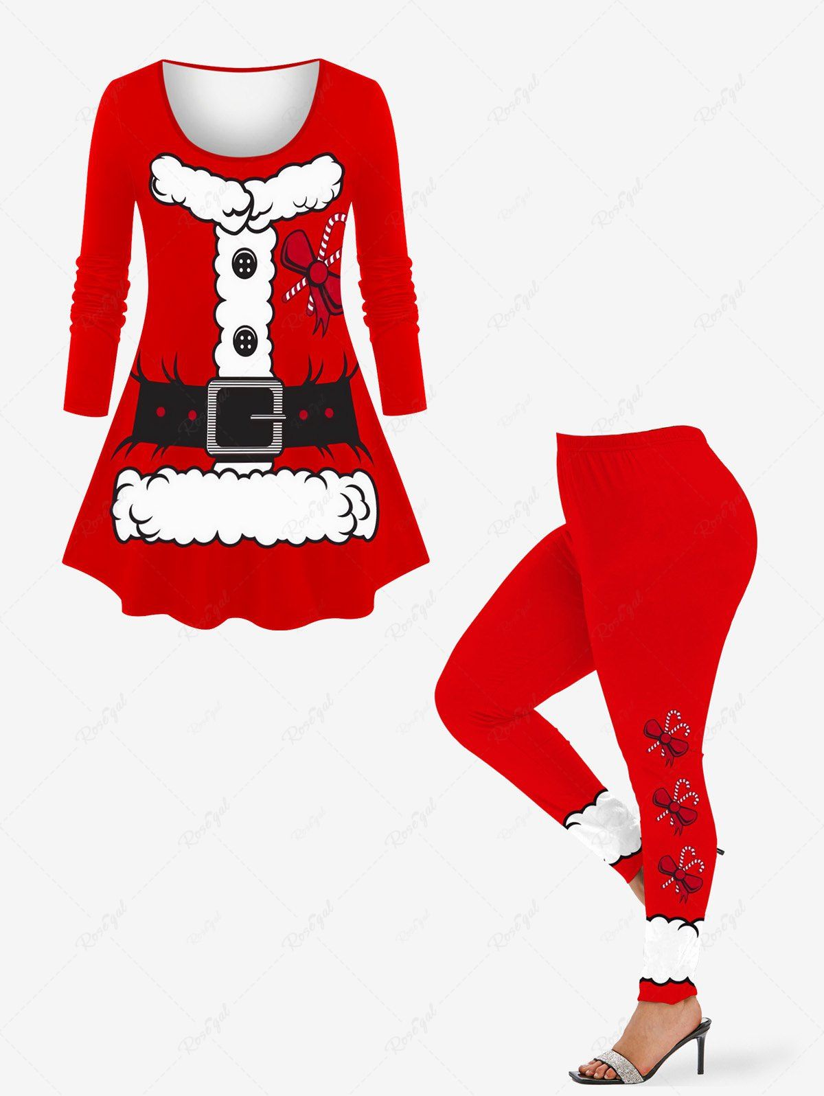 Online Christmas Bowknot Candy Colorblock Print Plus Size Matching Outfit For Couples  